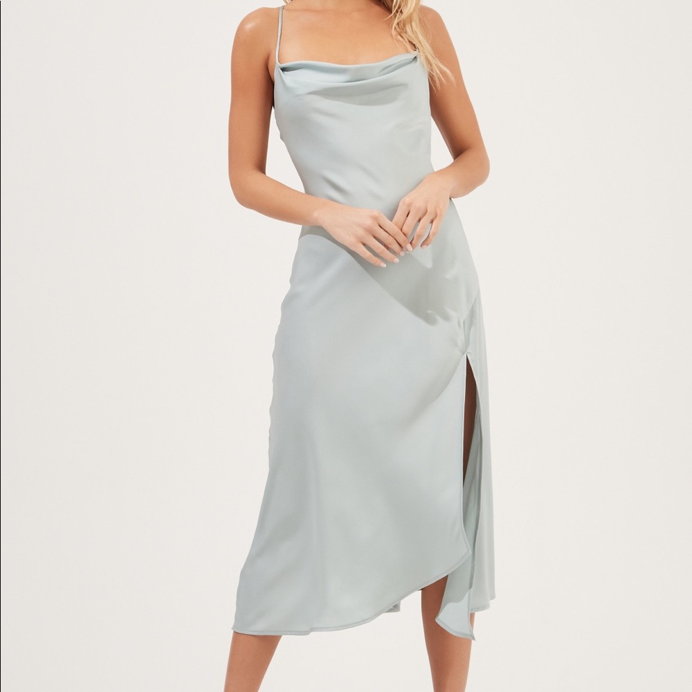 ASTR Gaia Midi Silky Dress - Light Sage